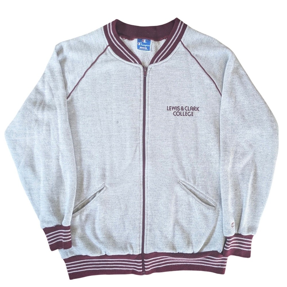 Vintage Champion 80s‎ Gray Maroon Full Zip Track Jacket Lewis & Clark College L